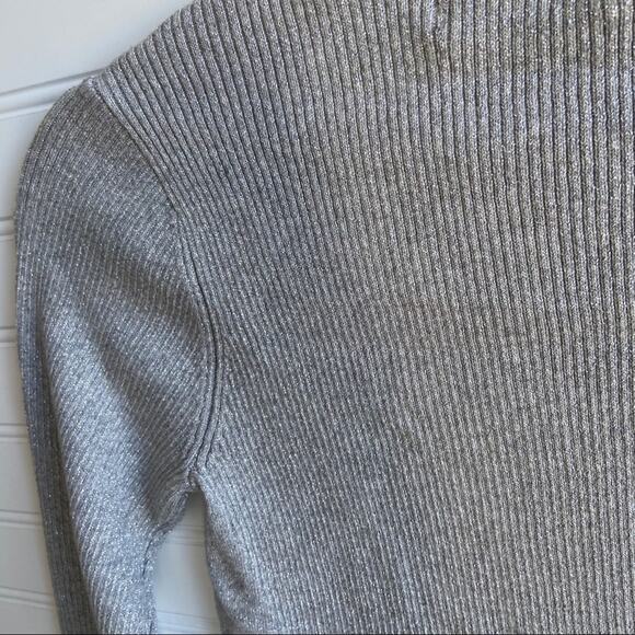 DKNY XS Grey Sparkle Ribbed Knit Rhinestone Long Sleeve Vneck Sweater - Picture 6 of 9